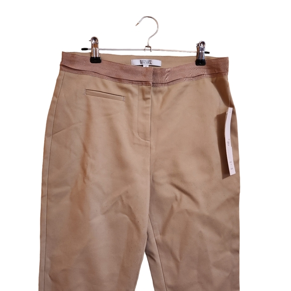 Badgley Mischka Ribbon Waist Ankle Pants Khaki Crop Skinny Work Trouser - Picture 4 of 12